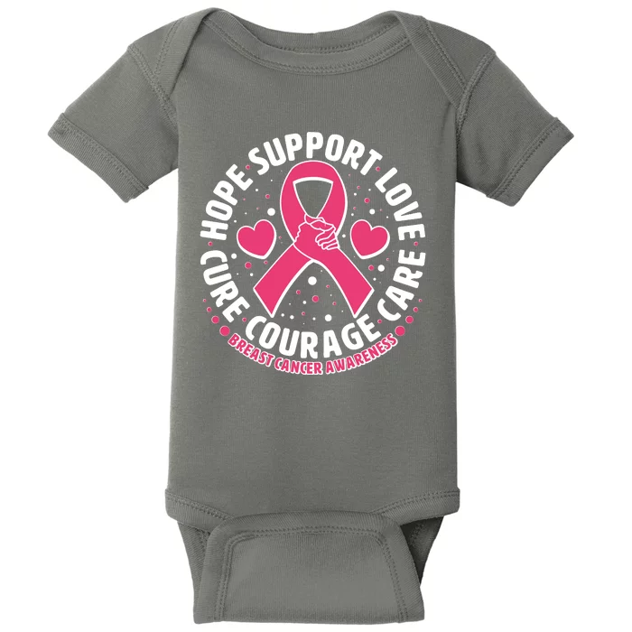 Breast Cancer Awareness Hope Support Love Cure Courage Care Baby Bodysuit