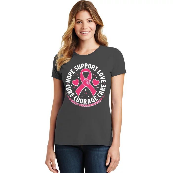 Breast Cancer Awareness Hope Support Love Cure Courage Care Women's T-Shirt