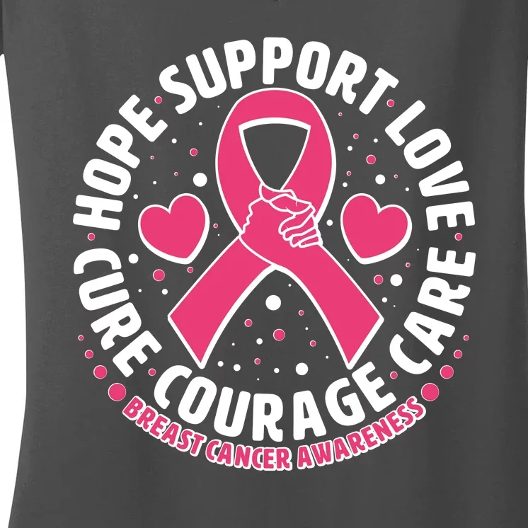 Breast Cancer Awareness Hope Support Love Cure Courage Care Women's V-Neck T-Shirt