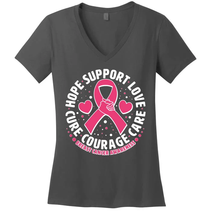 Breast Cancer Awareness Hope Support Love Cure Courage Care Women's V-Neck T-Shirt