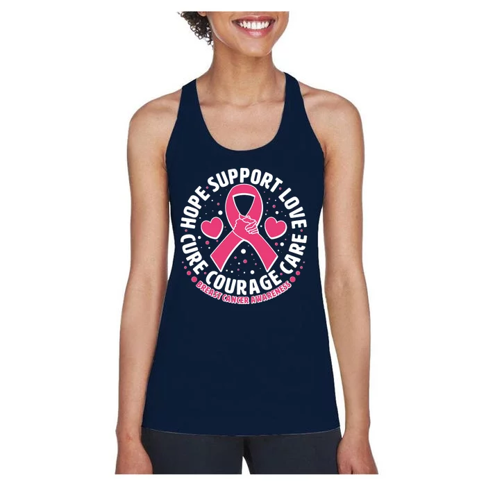 Breast Cancer Awareness Hope Support Love Cure Courage Care Women's Racerback Tank