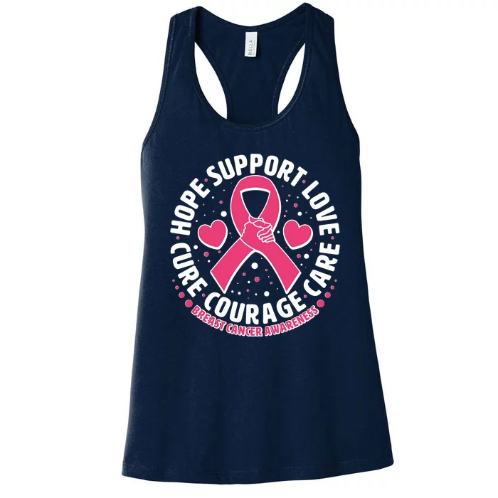 Breast Cancer Awareness Hope Support Love Cure Courage Care Women's Racerback Tank