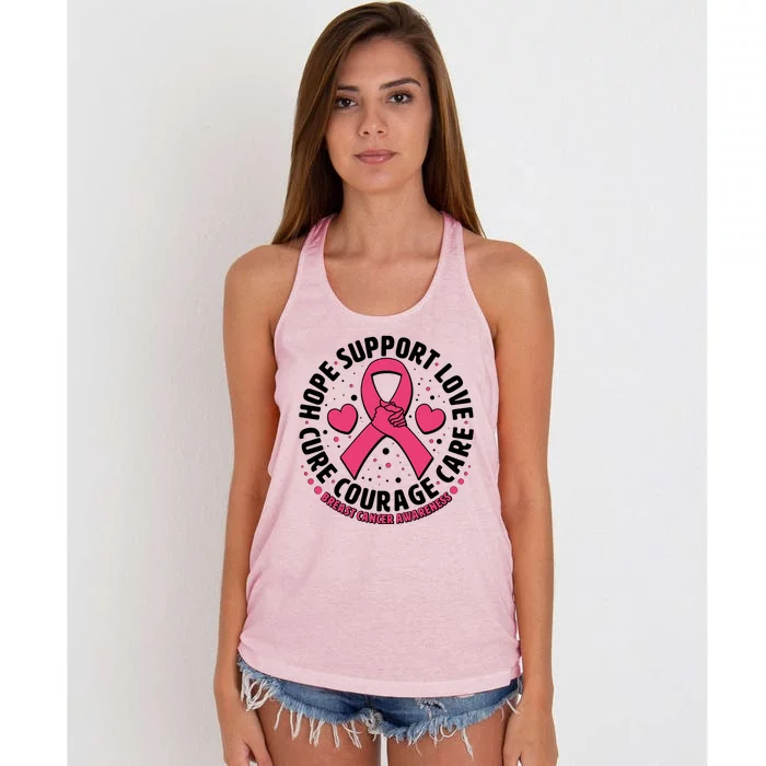 Breast Cancer Awareness Hope Support Love Cure Courage Care Women's Knotted Racerback Tank