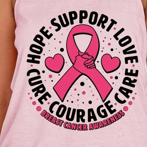 Breast Cancer Awareness Hope Support Love Cure Courage Care Women's Knotted Racerback Tank