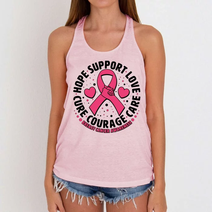 Breast Cancer Awareness Hope Support Love Cure Courage Care Women's Knotted Racerback Tank