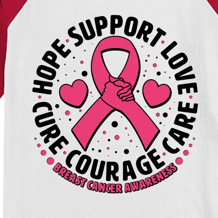 Breast Cancer Awareness Hope Support Love Cure Courage Care Kids Colorblock Raglan Jersey