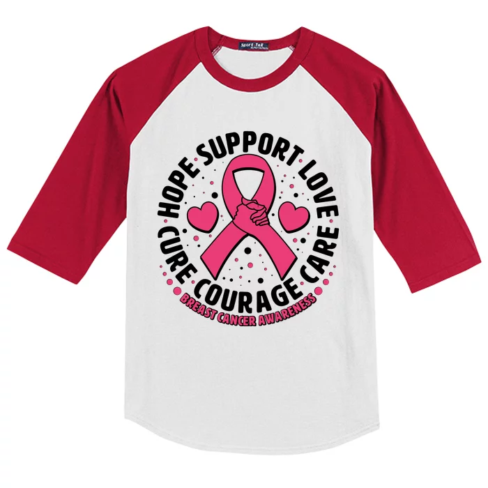 Breast Cancer Awareness Hope Support Love Cure Courage Care Kids Colorblock Raglan Jersey