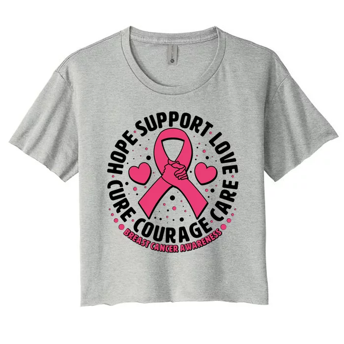 Breast Cancer Awareness Hope Support Love Cure Courage Care Women's Crop Top Tee