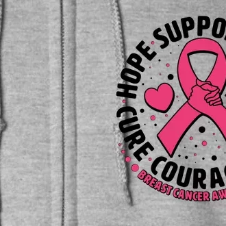 Breast Cancer Awareness Hope Support Love Cure Courage Care Full Zip Hoodie