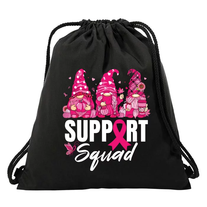 Breast Cancer Awareness Shirts For Gnomes Support Squad Drawstring Bag