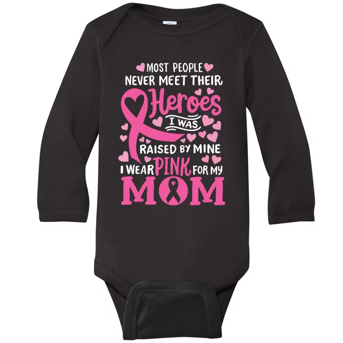 Breast Cancer Awareness Wear Pink For My Mom Support Kids Baby Long Sleeve Bodysuit