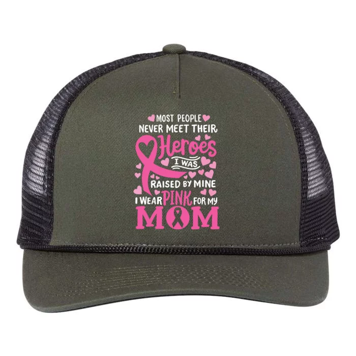 Breast Cancer Awareness Wear Pink For My Mom Support Kids Retro Rope Trucker Hat Cap