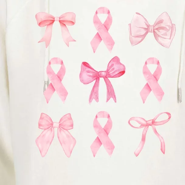 Breast Cancer Awareness Bow Ribbon Womens Funnel Neck Pullover Hood