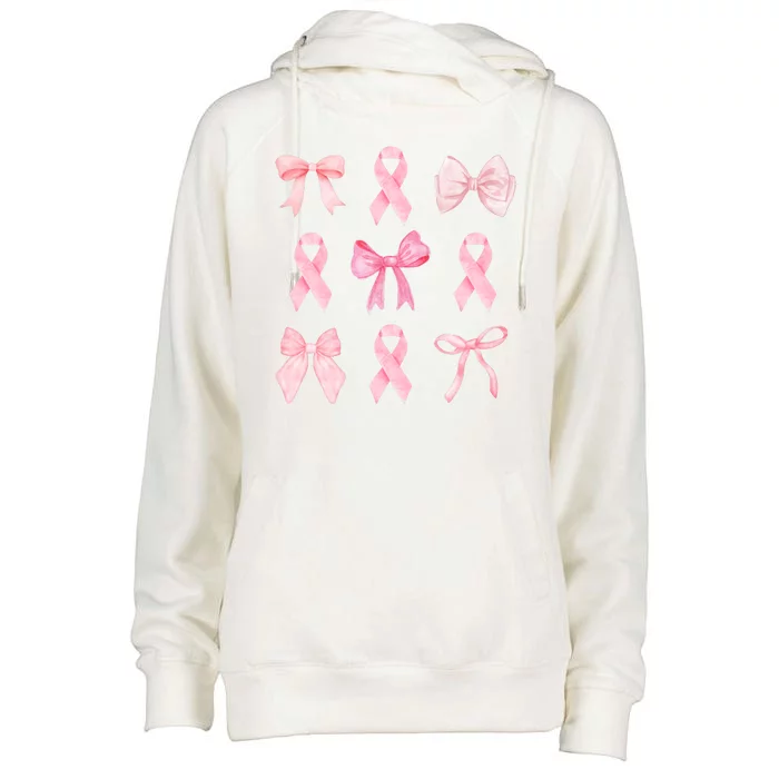 Breast Cancer Awareness Bow Ribbon Womens Funnel Neck Pullover Hood