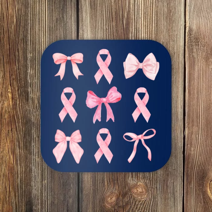 Breast Cancer Awareness Bow Ribbon Coaster