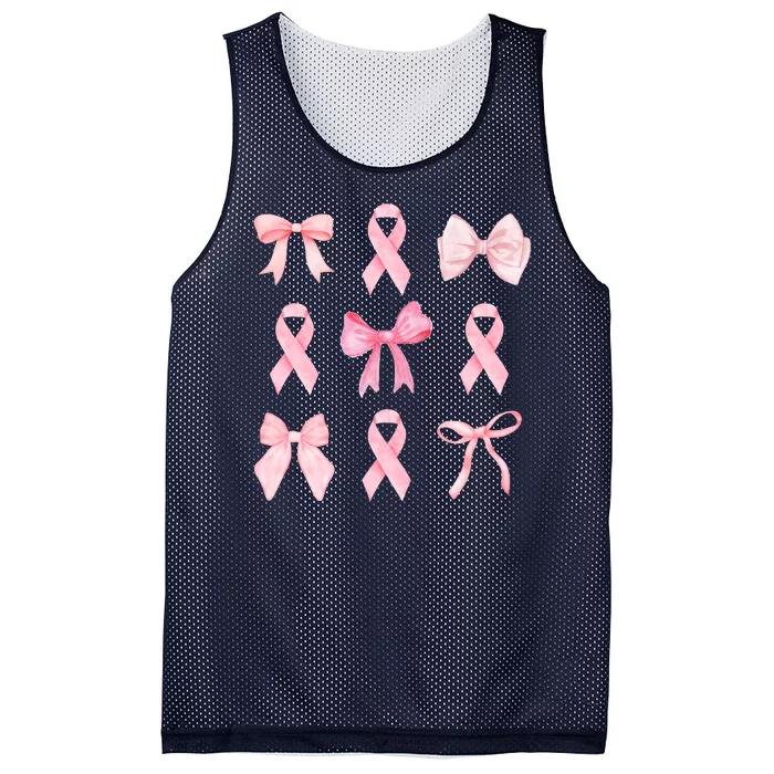 Breast Cancer Awareness Bow Ribbon Mesh Reversible Basketball Jersey Tank