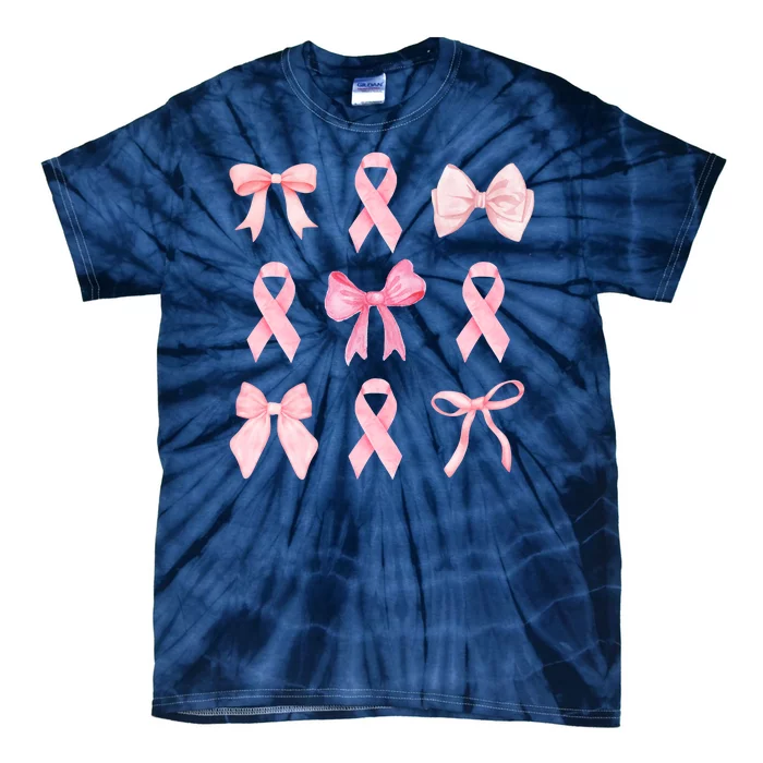 Breast Cancer Awareness Bow Ribbon Tie-Dye T-Shirt