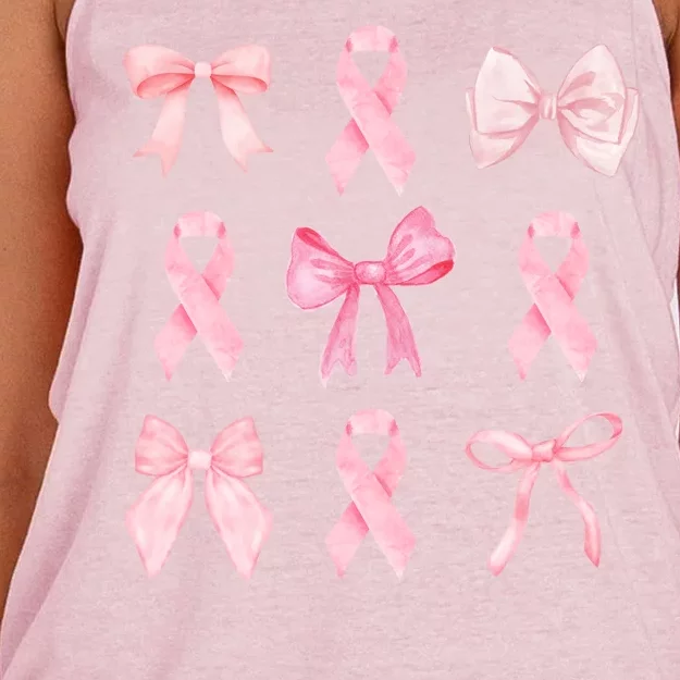 Breast Cancer Awareness Bow Ribbon Women's Knotted Racerback Tank