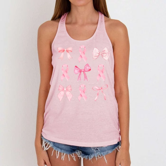 Breast Cancer Awareness Bow Ribbon Women's Knotted Racerback Tank