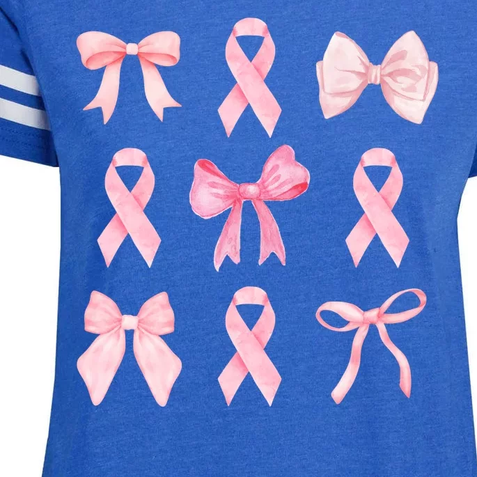 Breast Cancer Awareness Bow Ribbon Enza Ladies Jersey Football T-Shirt