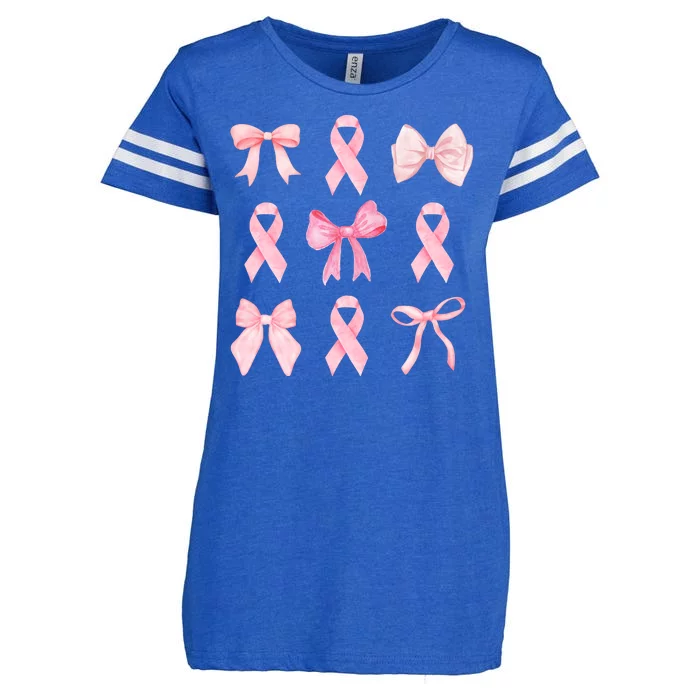 Breast Cancer Awareness Bow Ribbon Enza Ladies Jersey Football T-Shirt