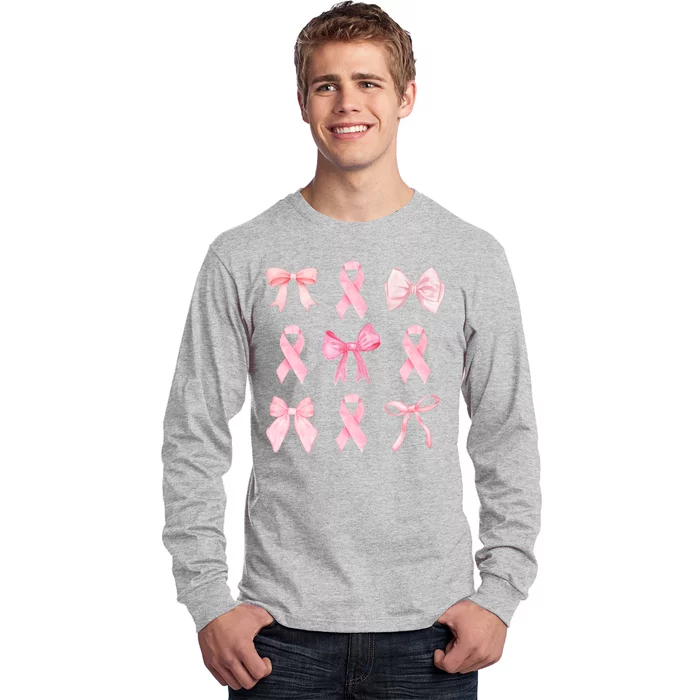 Breast Cancer Awareness Bow Ribbon Long Sleeve Shirt