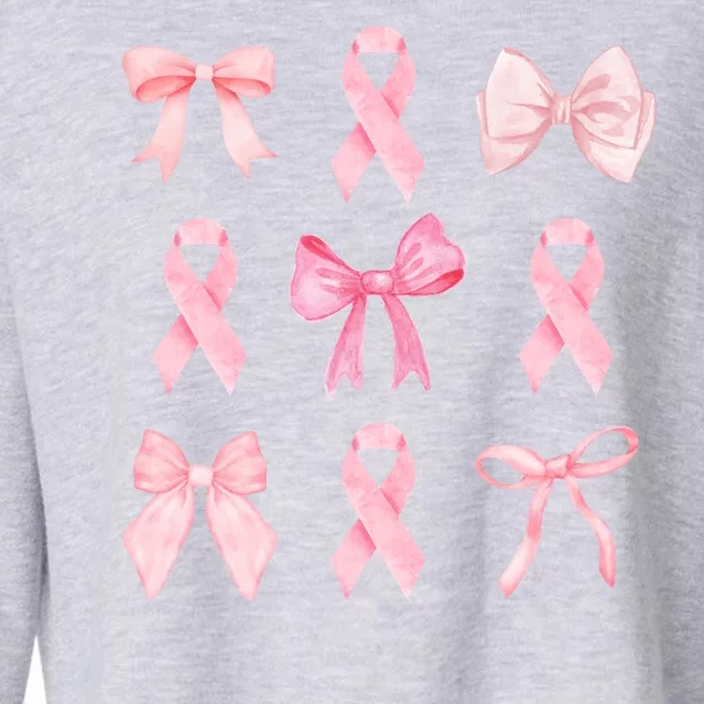 Breast Cancer Awareness Bow Ribbon Cropped Pullover Crew