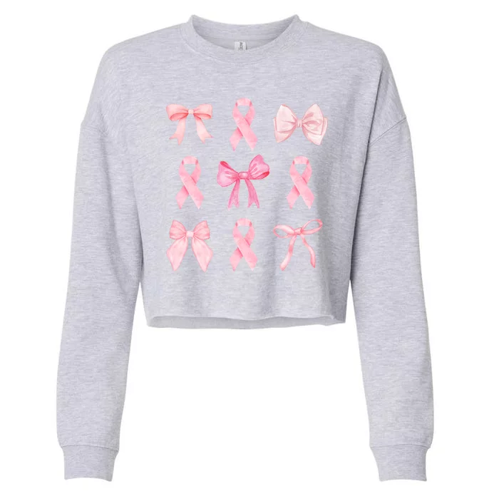 Breast Cancer Awareness Bow Ribbon Cropped Pullover Crew