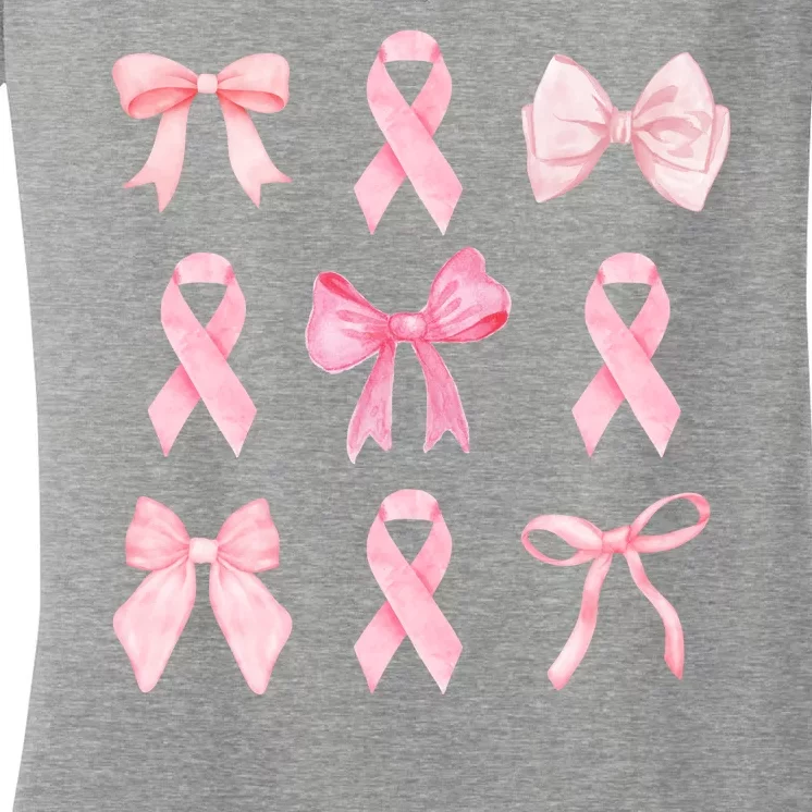 Breast Cancer Awareness Bow Ribbon Women's V-Neck T-Shirt