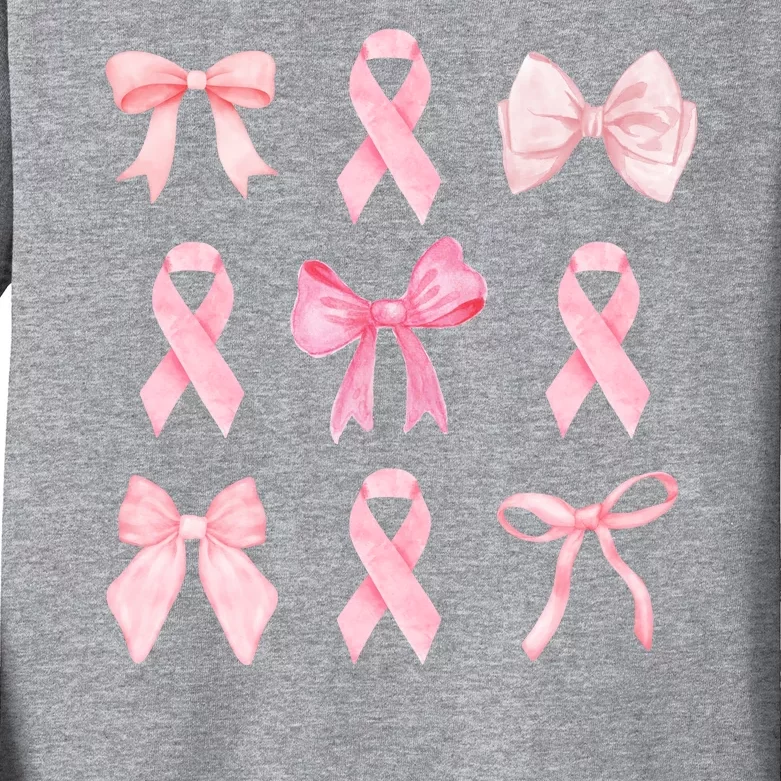 Breast Cancer Awareness Bow Ribbon Kids Long Sleeve Shirt