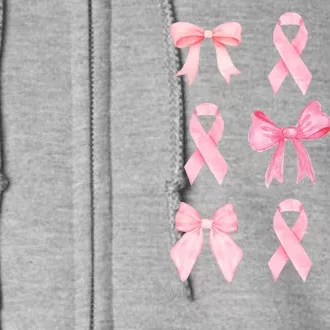 Breast Cancer Awareness Bow Ribbon Full Zip Hoodie