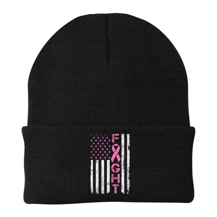 Breast Cancer Awareness American Flag Distressed Knit Cap Winter Beanie