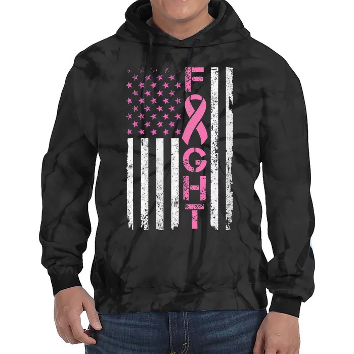 Breast Cancer Awareness American Flag Distressed Tie Dye Hoodie