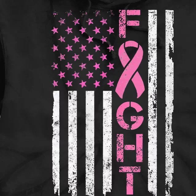 Breast Cancer Awareness American Flag Distressed Tie Dye Hoodie