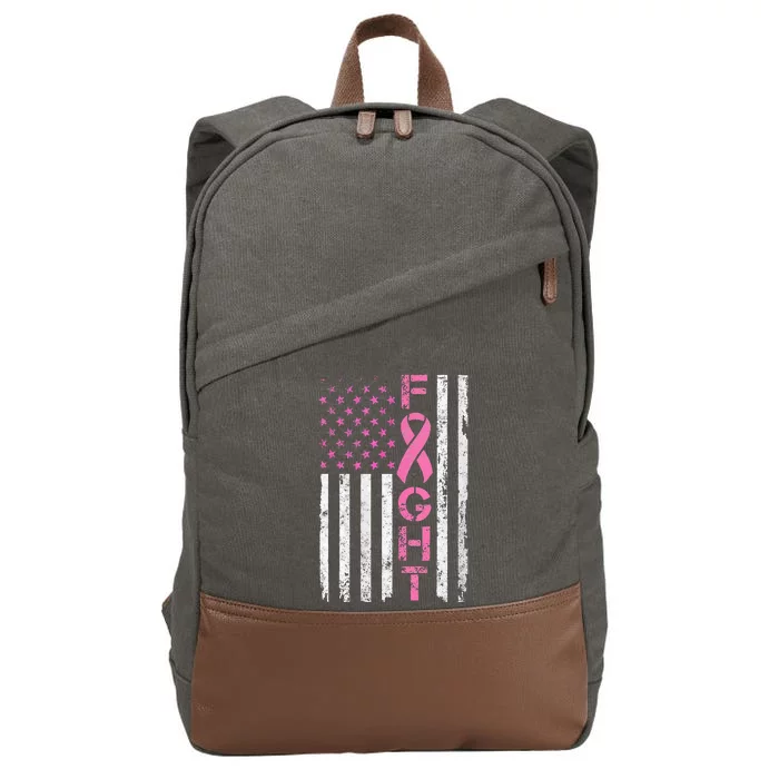 Breast Cancer Awareness American Flag Distressed Cotton Canvas Backpack