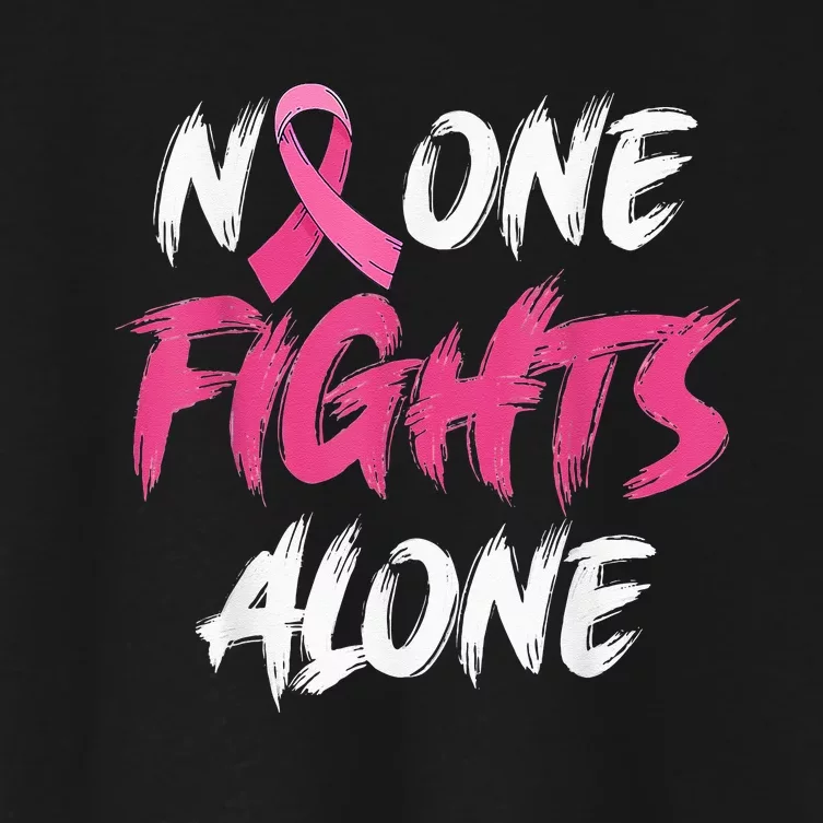 Breast Cancer Awareness Pink Ribbon No One Fight Alone Women's Crop Top Tee