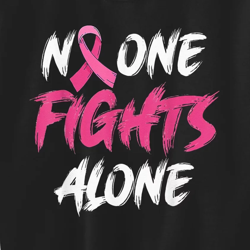 Breast Cancer Awareness Pink Ribbon No One Fight Alone Kids Sweatshirt