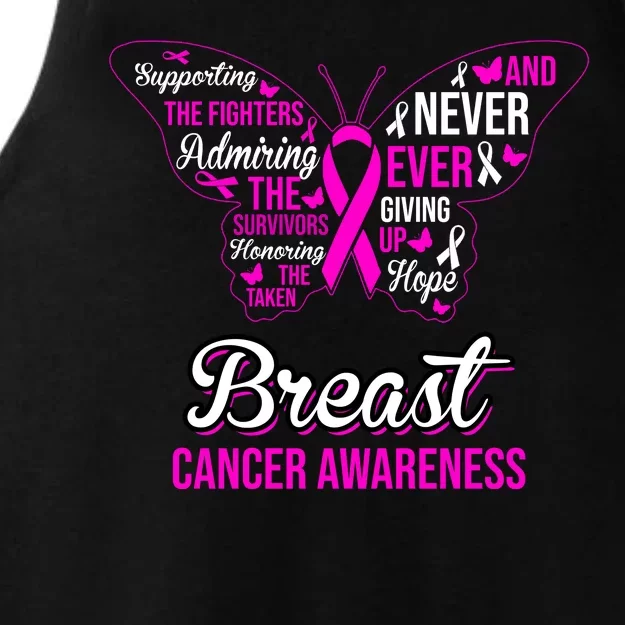 Breast Cancer Awareness Pink Butterfly Ribbon Quotes Ladies Tri-Blend Wicking Tank