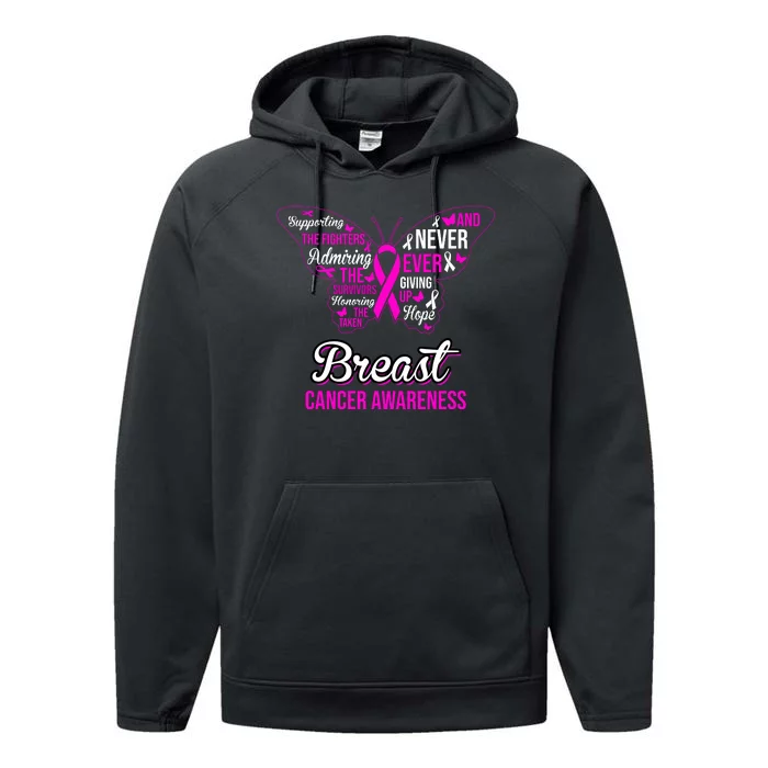 Breast Cancer Awareness Pink Butterfly Ribbon Quotes Performance Fleece Hoodie