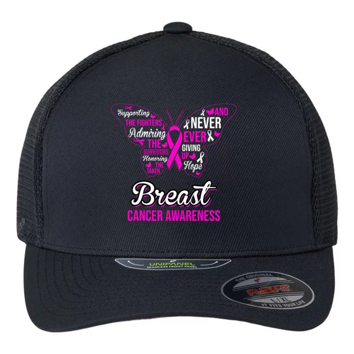 Breast Cancer Awareness Pink Butterfly Ribbon Quotes Flexfit Unipanel Trucker Cap