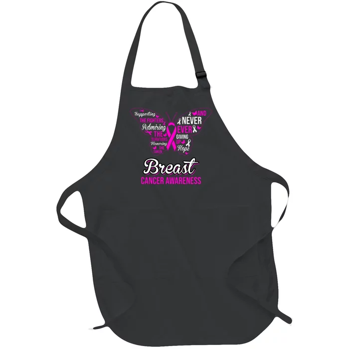 Breast Cancer Awareness Pink Butterfly Ribbon Quotes Full-Length Apron With Pocket