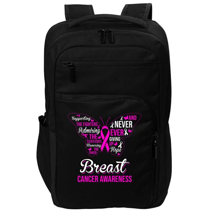 Breast Cancer Awareness Pink Butterfly Ribbon Quotes Impact Tech Backpack