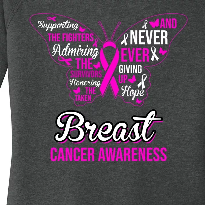 Breast Cancer Awareness Pink Butterfly Ribbon Quotes Women's Perfect Tri Tunic Long Sleeve Shirt