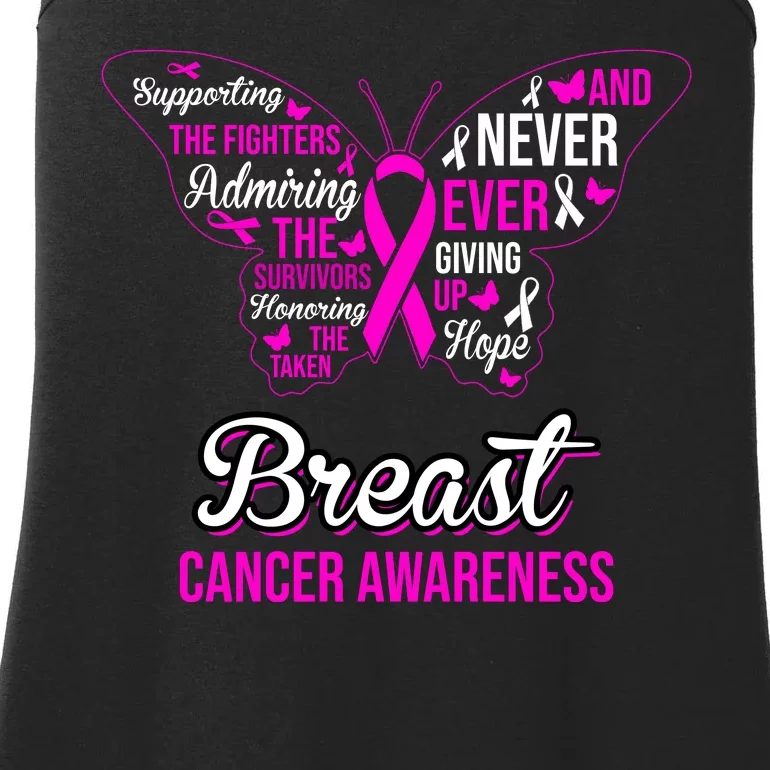 Breast Cancer Awareness Pink Butterfly Ribbon Quotes Ladies Essential Tank