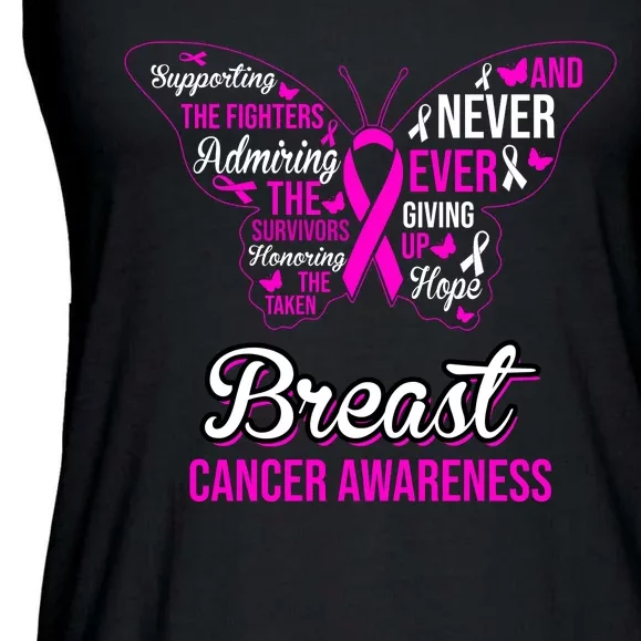 Breast Cancer Awareness Pink Butterfly Ribbon Quotes Ladies Essential Flowy Tank