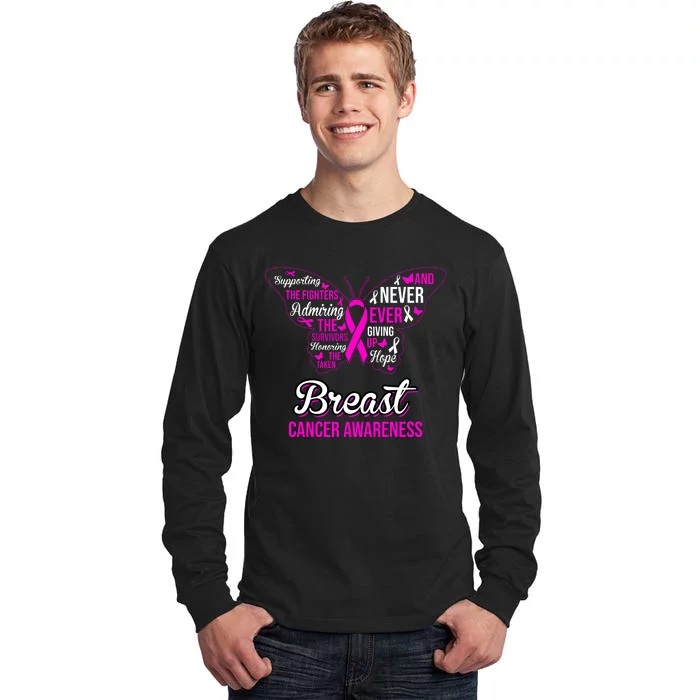 Breast Cancer Awareness Pink Butterfly Ribbon Quotes Tall Long Sleeve T-Shirt