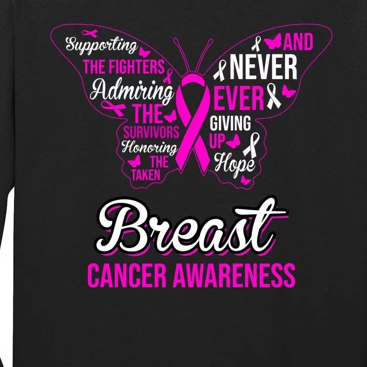 Breast Cancer Awareness Pink Butterfly Ribbon Quotes Tall Long Sleeve T-Shirt