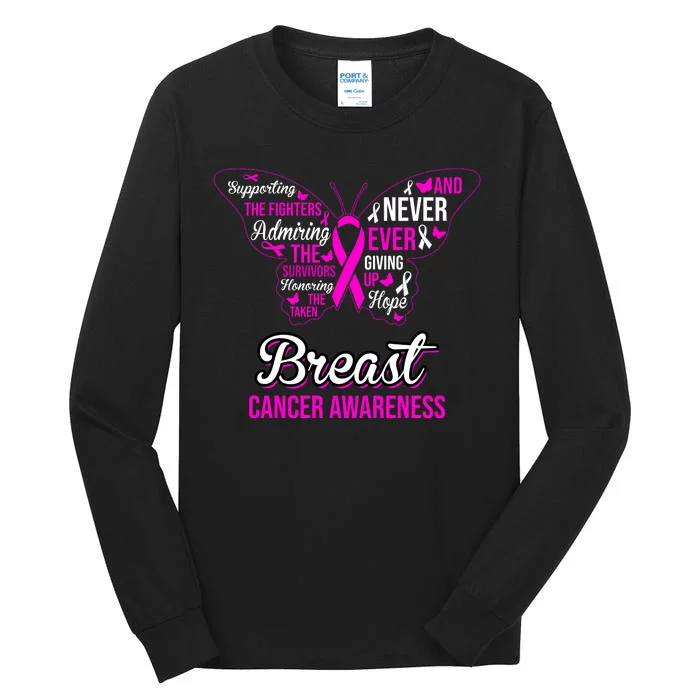 Breast Cancer Awareness Pink Butterfly Ribbon Quotes Tall Long Sleeve T-Shirt