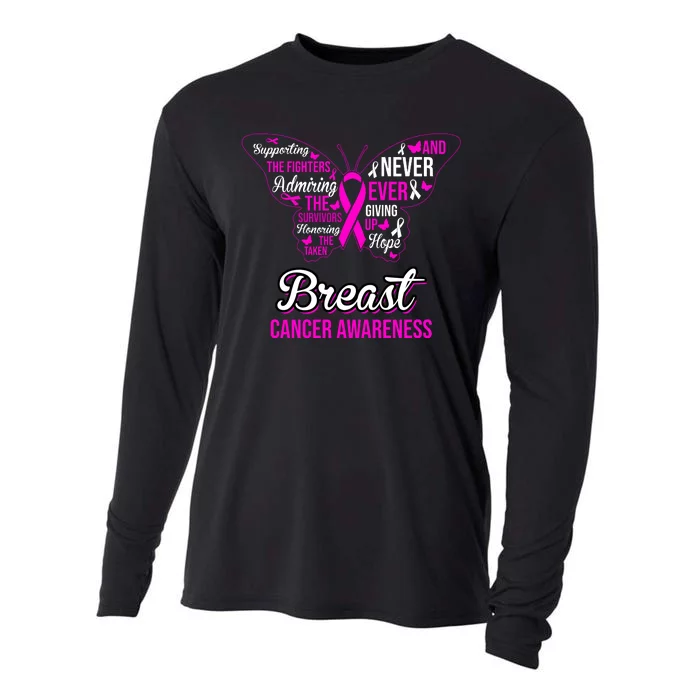 Breast Cancer Awareness Pink Butterfly Ribbon Quotes Cooling Performance Long Sleeve Crew