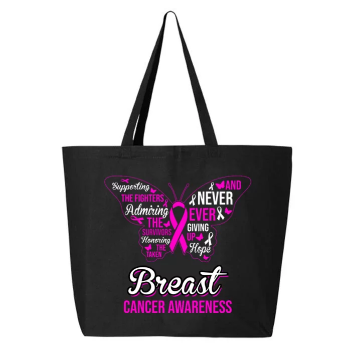 Breast Cancer Awareness Pink Butterfly Ribbon Quotes 25L Jumbo Tote